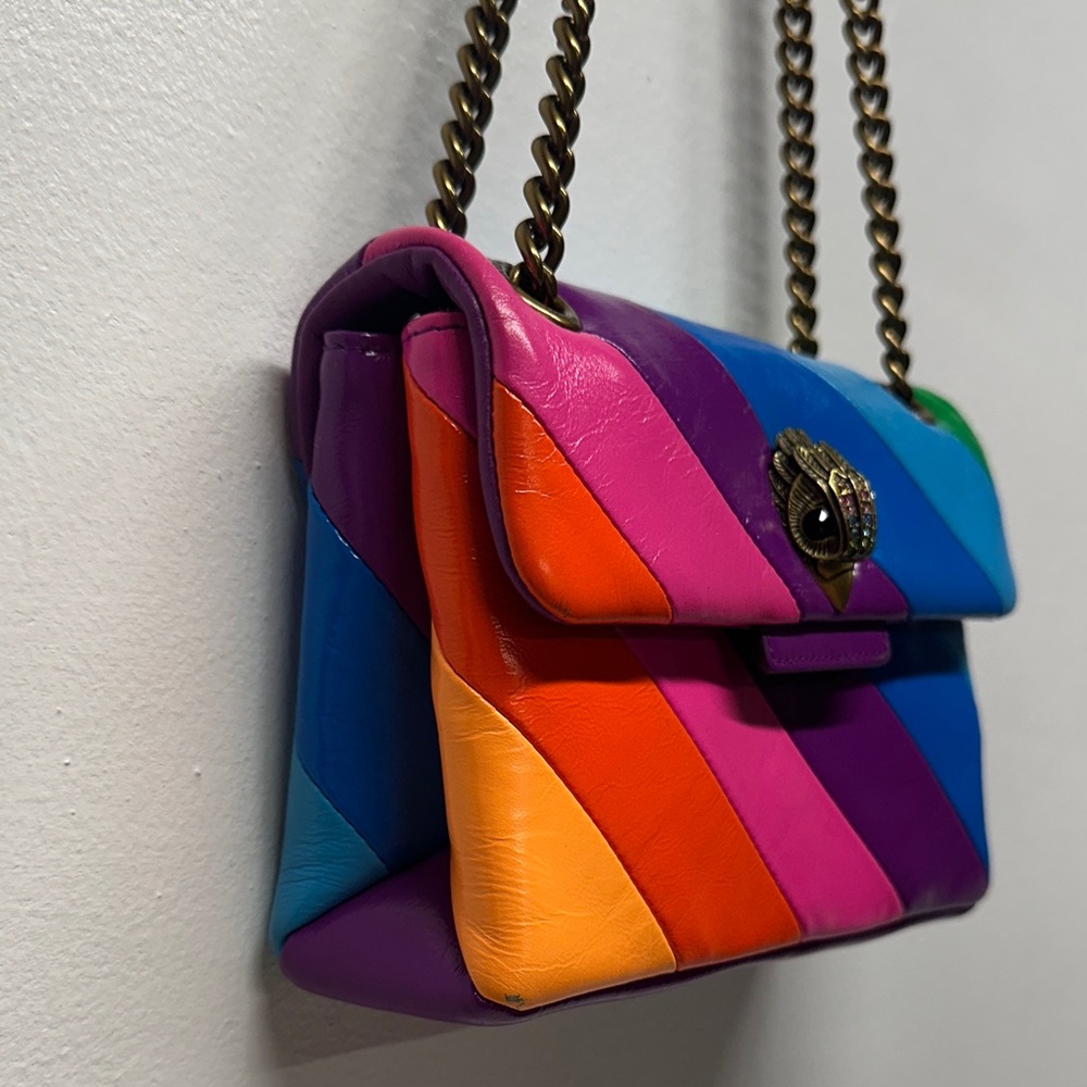 Kurt Geiger Mini Kensington Bag Purse Rainbow Striped Colorful Leather Crossbody - Picture 4 of 14